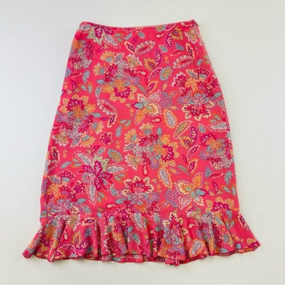 Sigrid Olsen pink floral skirt with ruffle hem  Size Small Petite lined feminine - Picture 9 of 9